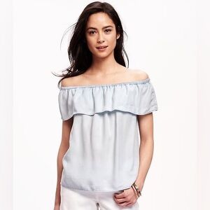 Old Navy Off Shoulder Chambray Top Light Blue Size Small
